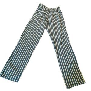 Lydelle Women's Striped High-Waisted Pants Small Blue & White Cotton Blend